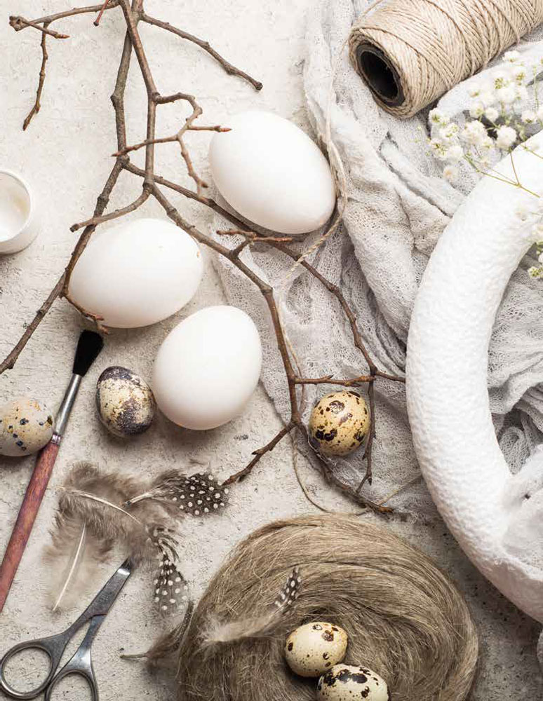 Венок Пасхальный с птичкой и яйцами, 27x29 см, ротанг, пластик
